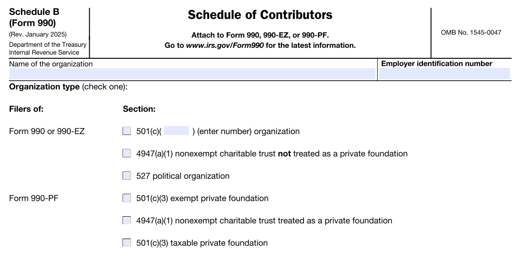 Form 990-PF Schedule B